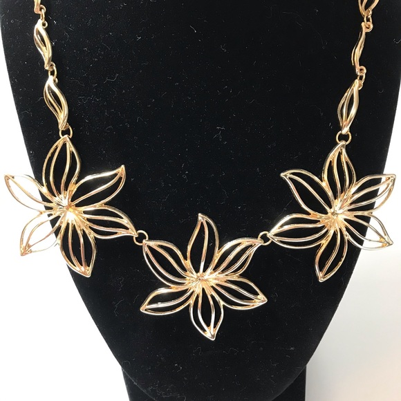 Gold Tone Floral Statement Necklace - Picture 2 of 6